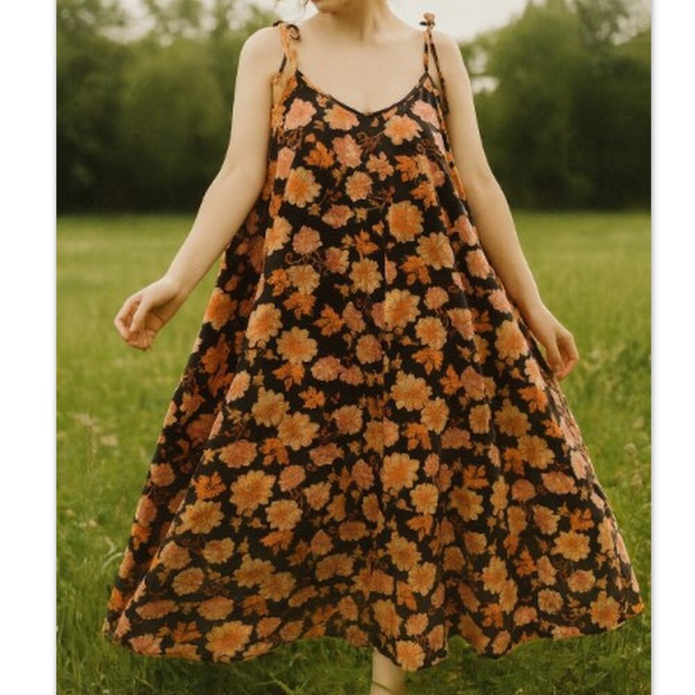 Old Navy Flowy Dark Floral Maxi Dress XS Cottagecore Boho Festival Adjustable